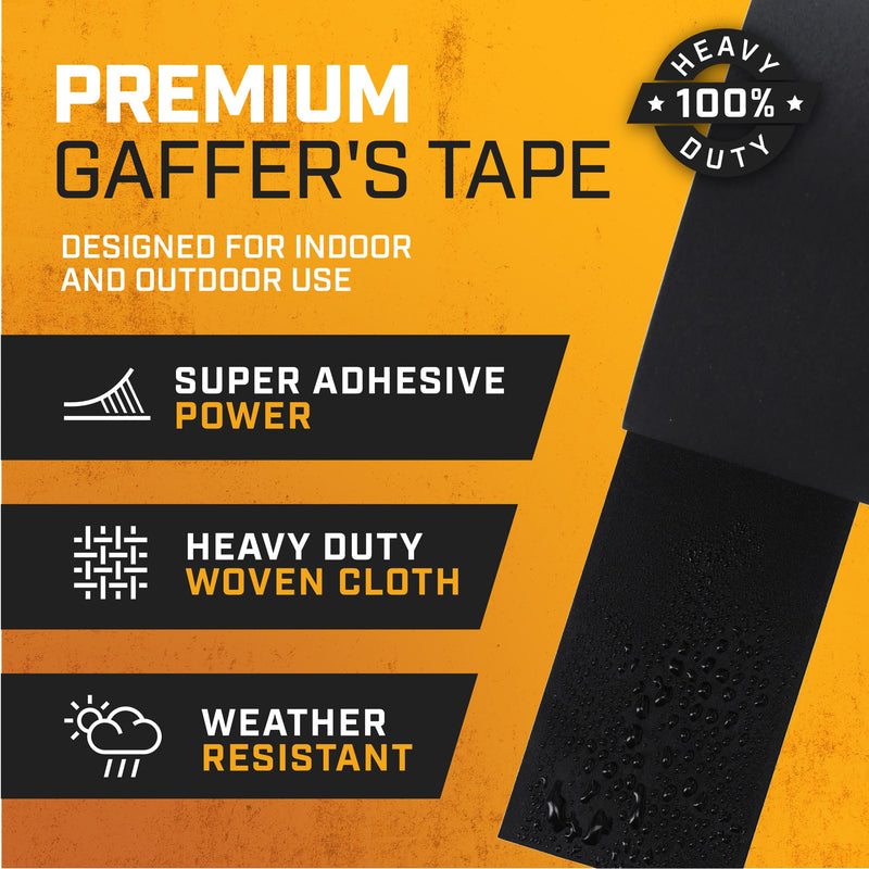 Lockport Black Gaffers Tape 3 inch x 30 Yards - 2 Pack Pro Black Gaff Tape - No Residue, Water Resistant, Non-Reflective, Easy Tear - Multipurpose 2-Pack