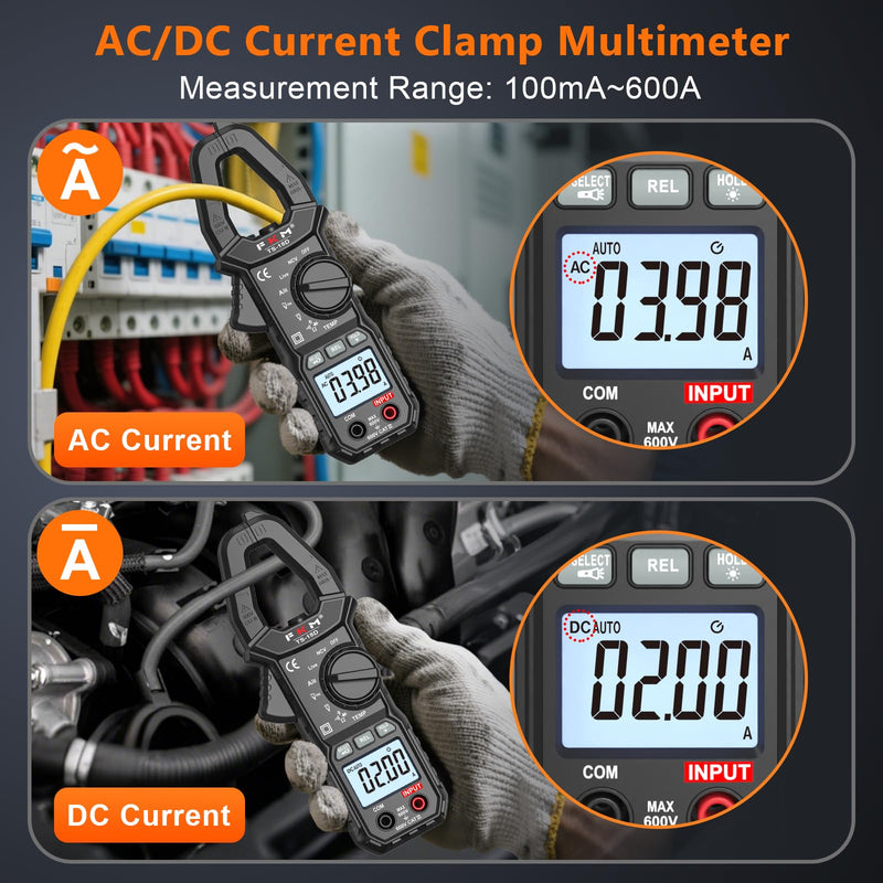 [Australia - AusPower] - FKM AC/DC Amp Clamp Meter Multimeter Tester TRMS 6000 Counts Auto-ranging Smart Digital Voltage Tester,for AC/DC Current/Voltage,NCV Detection,Capacitance,Resistance,Ohm,Continuity,Diode,Hz,Temp Test Black-(AC/DC Current)Clamp Meter 