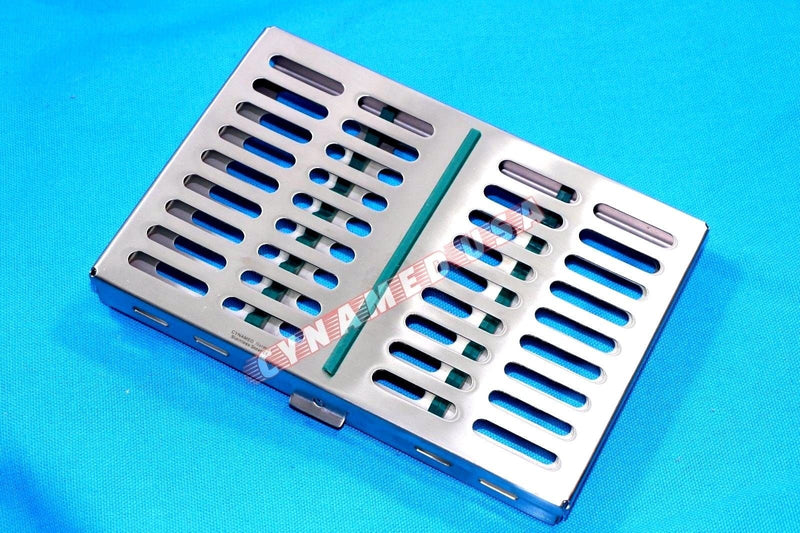 [Australia - AusPower] - German Stainless 1 Dental Sterilization Cassette Rack Tray Box for 10 Surgical Instruments-Green 