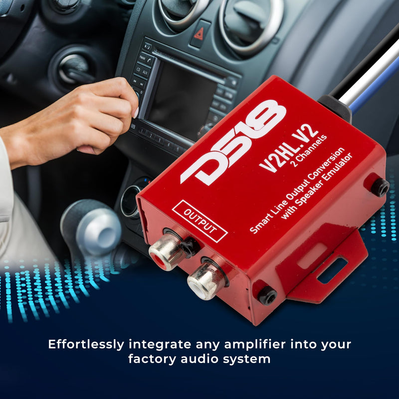 DS18 V2HL.V2 Hi/Lo Converter 2-Channel with Speaker Emulator - High-Level Speaker Signal to Low-Level - Smart line Output 2CH High-Level Input and 2CH RCA Output