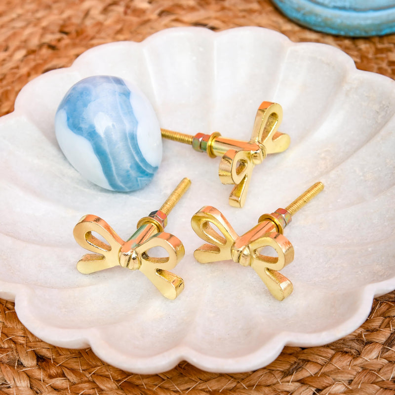 Perilla Home Set of 6 Brass Bow Knobs for Cabinet & Drawers Decorative Bow Knobs for Home Kitchen Cabinet Hardware Cupboard Metal knobs Door Dresser Wardrobe and Drawer Pulls Bow Design