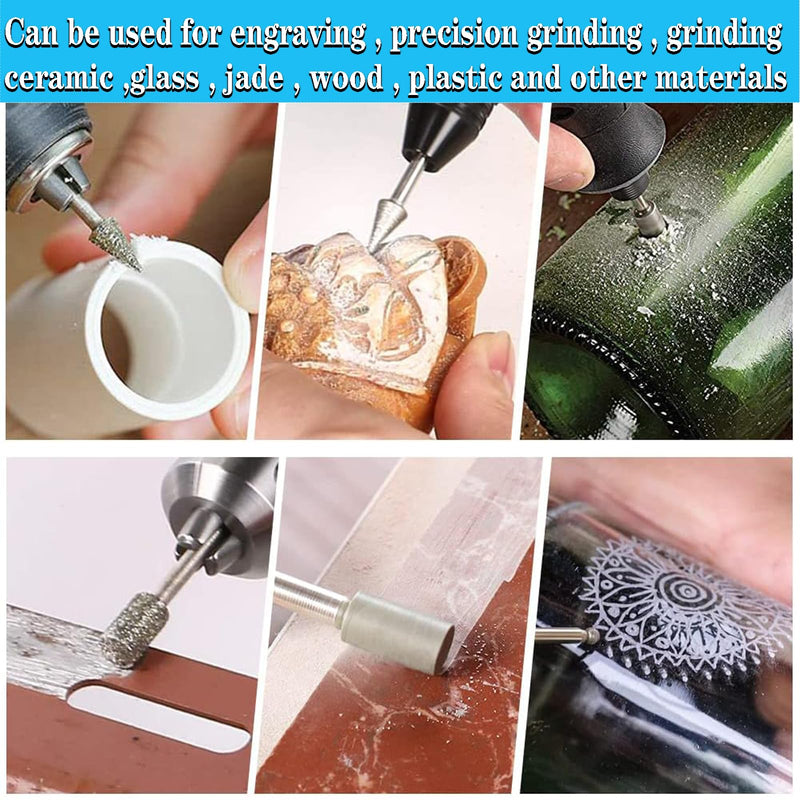 Diamond Cutter Set, 20 Pieces Diamond Burr Grinding Pins for Dremel Rotary Tool Accessories with 1/8 Inch Shank for Stone Glass Ceramic Carving, Grinding, Polishing, Engraving