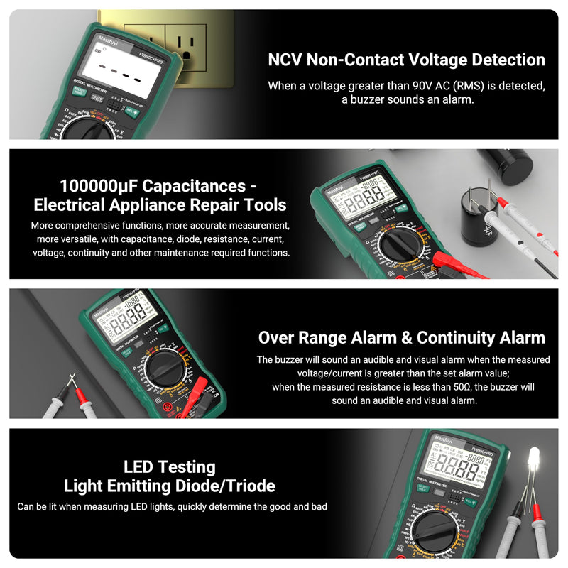 [Australia - AusPower] - Digital Multimeter, Solar Multimeter, Automotive Multimeter 2000V AC/DC Voltage, 20A AC/DC Current, Non-Contact Voltage Tester TRMS 6000 Smart Burnout-Proof Electrical Tester 