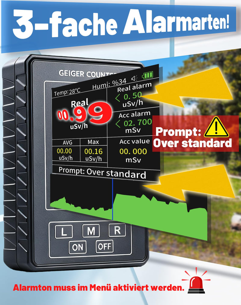 Geiger Counter Radioactivity Nuclear Radiation Meter Beta Gamma X-Ray Dosimeter Geiger Counter Radiation Detector Radioactive Radiation Meter Large LCD Display Alarm