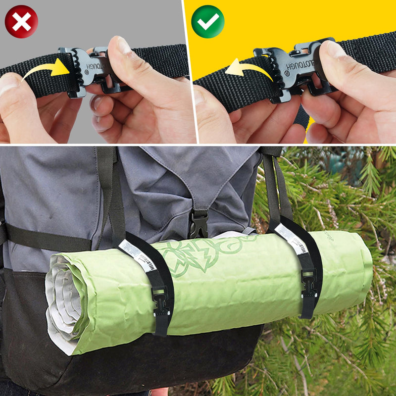 [Australia - AusPower] - MELOTOUGH 4Pk 1" x 2ft Lashing Strap with Alligator Thumb Buckle Cargo Secure Webbing Up to 450lbs,Ladder Straps,Tie Down Straps,Utility Straps with Clips,Black 2 ft Black 