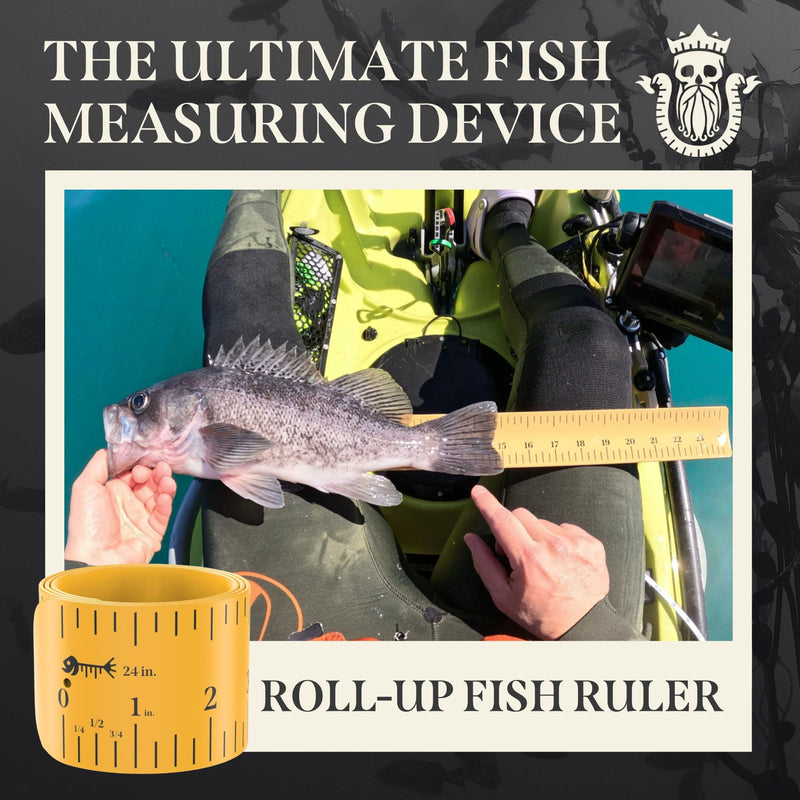 Roll-up & Slap-on Premium Fishing Tape Measure - Easy-to-Read Catch and Release Fish Measuring Device for Boat & Kayak Accessories - Compact & Extendable Fish Ruler (Black - 24" Inches) Black
