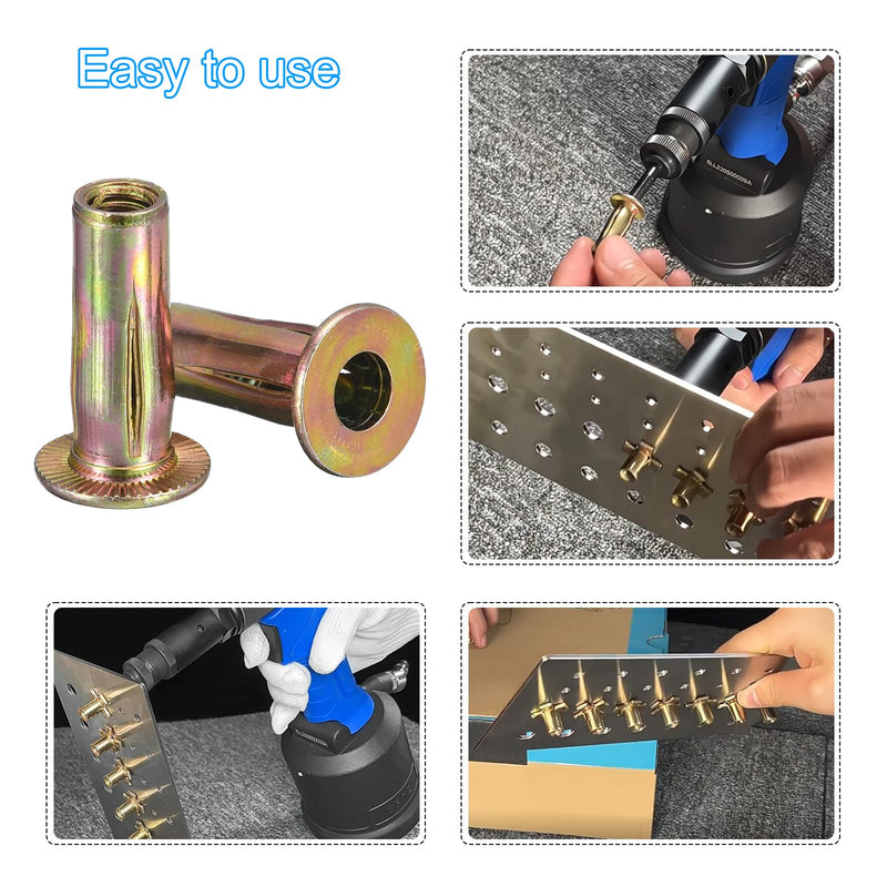 [Australia - AusPower] - Pre-Bulbed Shank, 25Pcs M5 Multi-Grip Rivet Nut Zinc-Plated Carbon Steel Flat Head Threaded Insert Nut 
