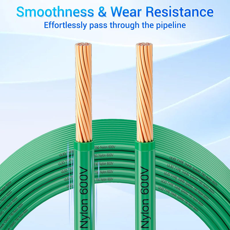 THHN Wire 10 Gauge 50FT, UL83 THHN/THWN-2 10 AWG Cable Stranded Copper with Nylon Jacket and PVC Insulation Building Wires for Residential, Ground, CNC, Panel Wiring, Circuit, Control(600V, Green)
