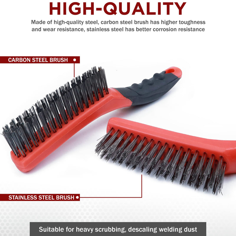 [Australia - AusPower] - TAKAVU Heavy Duty Wire Brush Set 2pcs, Carbon Steel and Stainless Steel Wire Scratch Brush with 10" Curved Plastic Handle for Cleaning Rust, Paint, Welding 2pcs Heavy Duty Wire Brush 