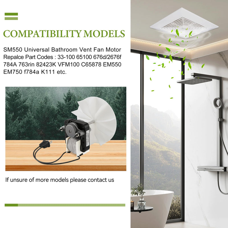 [Australia - AusPower] - Universal Bathroom Fan Motor Replacement by PANDEELS - SM550 Electric Vent Fan Motor Kit - Replacement for Nutone Broan 50 CFM 120V 3000 RPM - Replace C01575 65100 EM550 EM750 