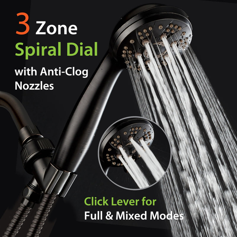 AquaDance High Pressure 6-Setting Oil Rubbed Bronze Handheld Shower Head with Stainless Steel Hose. Officially Independently Tested to Meet Strict US Quality & Performance Standards! 2.5 Gallon Per Minute