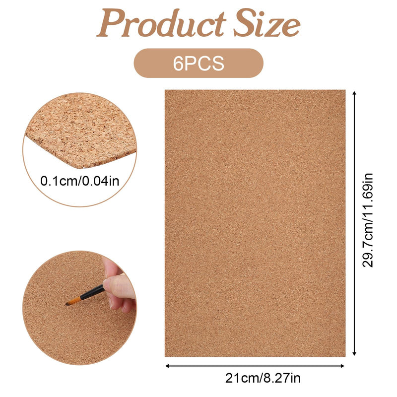 6PCS Adhesive Cork Sheets 11.8X8.26in | 1mm Thick Cork Sheets with Adhesive Backing for DIY Coasters Crafts Wall Decor Coffee Crafts Insulation Wedding Party