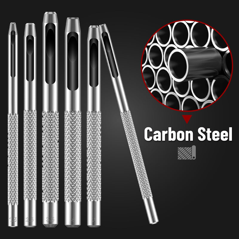 [Australia - AusPower] - UNCO- Hollow Leather Hole Punch Set, 6 pcs, Steel, Leather Hole Punch Tool, Leather Punch Tool, Hole Punch for Leather Punch Set, Hollow Punch Set, Gasket Hole Punch Set, Hollow Hole Punch Set 