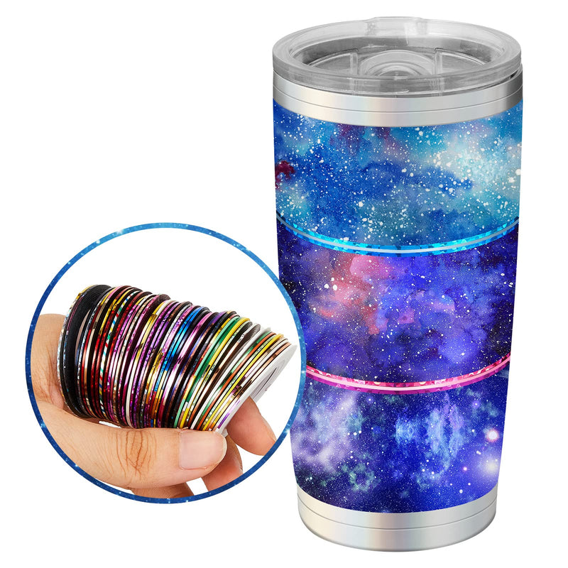 Outus 138 Rolls Striping Tape for Tumblers Nail Tape Lines Holographic Pinstripe Decals 1 mm 3 mm Self Adhesive Glitter Striping with Dispenser Case for DIY Tumblers Nail Decoration Craft