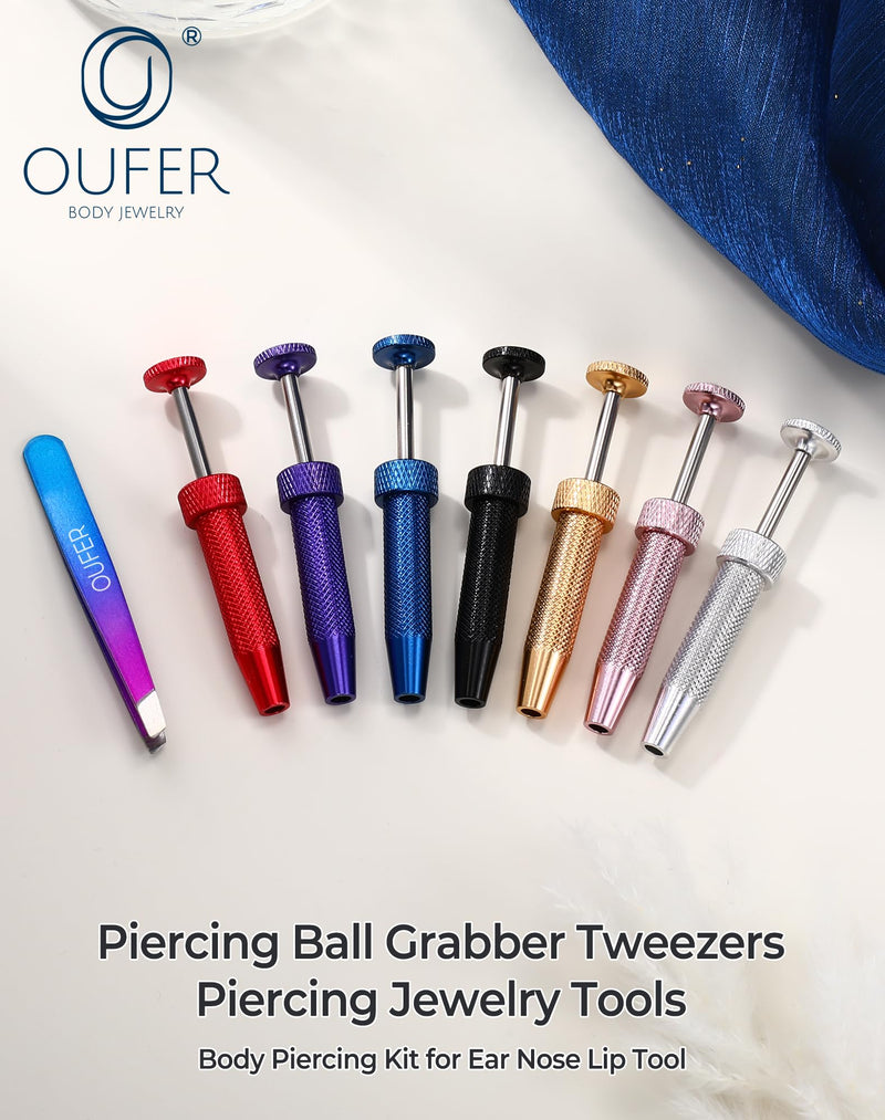 OUFER Piercing Ball Grabber Hinged Clicker Segmen Septum Tool Tweezers Piercing Tools Body Piercing Kit Internal Thread Push Pin Male Thread Assistant Body Piercing Kit for Ear Nose Lip Tool Pink