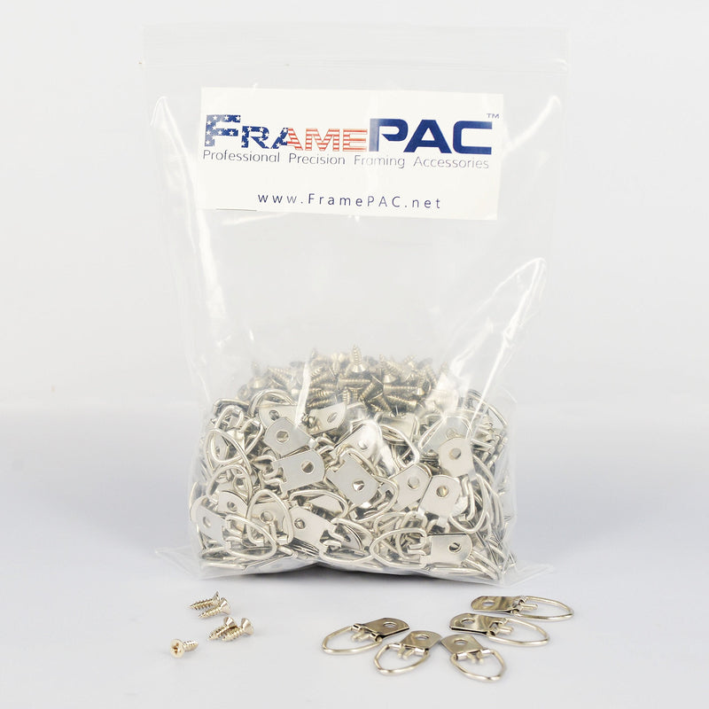D Ring Picture Hangers with Screws - 500 Pack - Bulk D Rings - Pro Quality Hangers - Picture Hanging Solutions D-Ring (Single Hole)