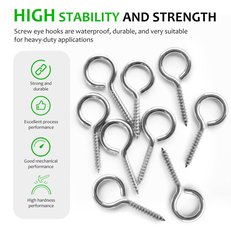 [Australia - AusPower] - M5 10 Pcs 304 Stainless Steel Screws Eye,2.56 Inch Screw Self Tapping Eye,Load Bearing 200LB, Duty Eye Bolt for Wood Securing Cables Wire,Indoor & Outdoor Use (10, M5 2.56 Inch) 