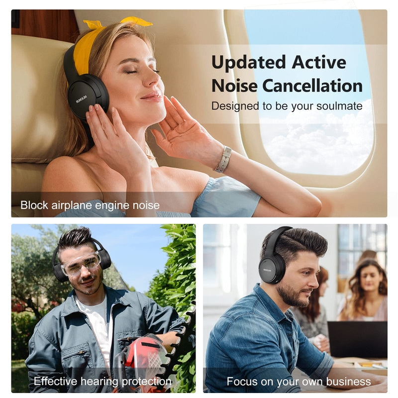 [Australia - AusPower] - RUNOLIM Hybrid Active Noise Cancelling Headphones, Wireless Over Ear Bluetooth Headphones with Microphone, 70H Playtime, Foldable Headphones with HiFi Audio, Deep Bass for Home Travel Office Black 