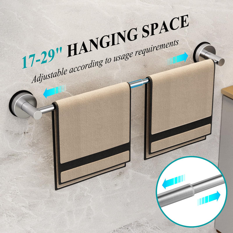 Large Towel Bar for Bathroom Wall,Adjustable 17~29 Inch Towel Racks for Bathroom Wall Mounted,Towel Holder for Glass Shower Door,Bathroom Accessories,Apparment Essentials,Home Decor-Silver(2pcs) 2pcs Silver