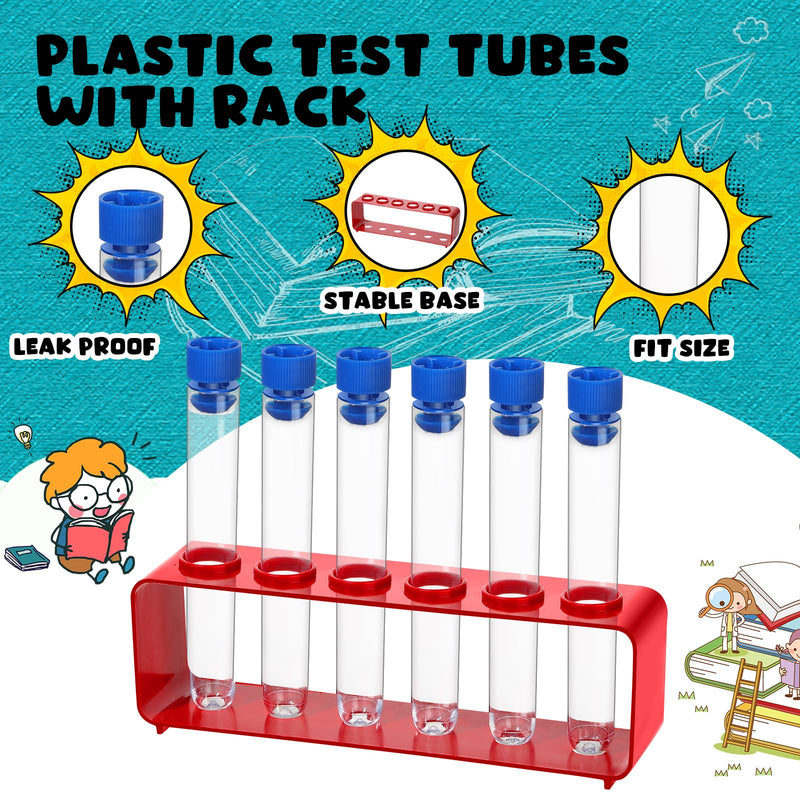 [Australia - AusPower] - 2 Sets Test Tubes with Rack Clear Plastic Test with Caps and 6 Holes Holder Rack Nurse Party Decorations Shot Tubes for Scientific Experiments Party Favors Candy(Red,Integrated) Red Integrated 