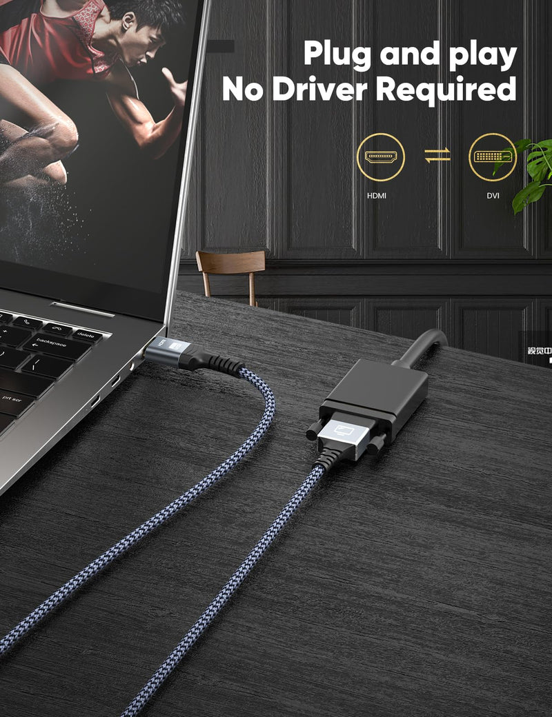 [Australia - AusPower] - Capshi HDMI A to DVI Adapter Cable 6FT, High-Speed Gold-Plated Plug and Play Bi-Directional Nylon Braid 1080p, DVI to HDMI Adapter for Televison/Monitor/Video Card/Graphics Card 6feet 