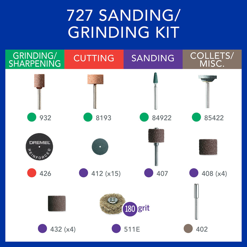 [Australia - AusPower] - Dremel 727-01 Sanding & Grinding Rotary Tool Accessory Kit with Case, 31-Piece – Includes Grinding Stones, Sanding Bands, Cut-Off Wheel and Mandrel New Model 