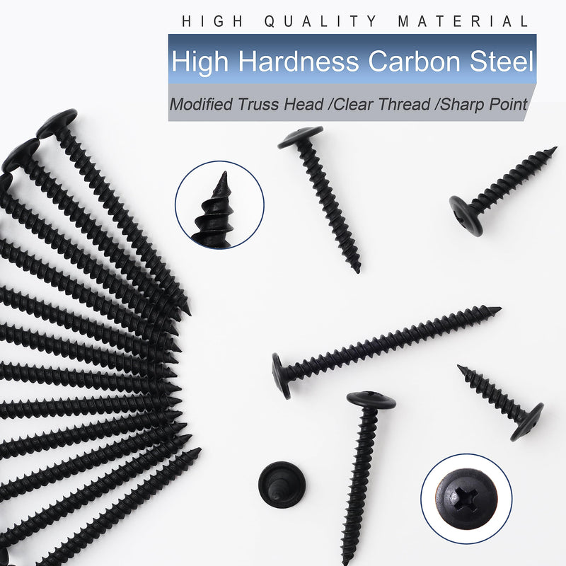 [Australia - AusPower] - #8 Modified Truss Head Black Wood Screws Assortment Kit, 132 pcs, Phillips Drive, Wood Screws, Screws, Screws Assortment, Screws Set, 6 Sizes (1/2”, 3/4”, 1”, 1-1/4”, 1-1/2”, 2”) (Black) Black Screw Kit 