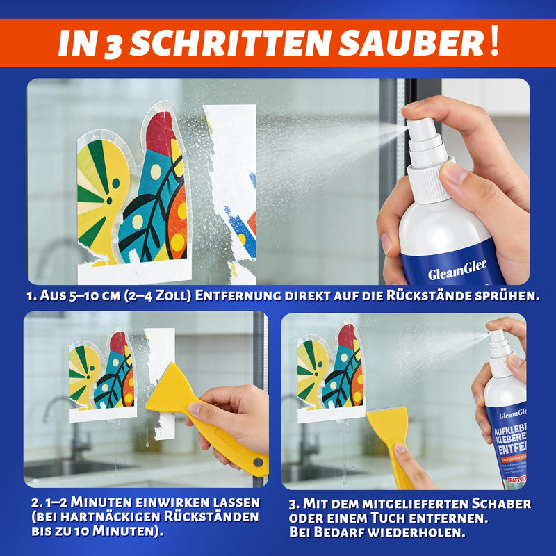 Adhesive Remover Spray 150 ml - Professional Adhesive Residue & Label Remover for Stickers, Silicone, Grease, Resin & Wax Residue - Suitable for Glass, Metal, Plastic, Wood - with Scraper