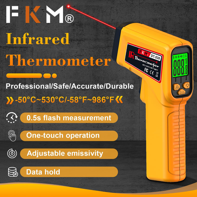 [Australia - AusPower] - FKM Infrared Thermometer Gun Non-Contact Laser Temperature Gun,-58°F~986°F(-50°C~530°C) AdjustableEmissivity,Digital Thermometer Gun for Industrial,Kitchen Cooking,Oven,Automotive,HVAC,Not for Human 