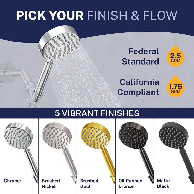 HammerHead Showers® Solid Metal Hand Held Shower Head - CHROME - 2.5 GPM High Pressure Shower Heads 4 Inch Spray Wand | Made from 304 Stainless Steel with Silicone Nozzles Polished Chrome