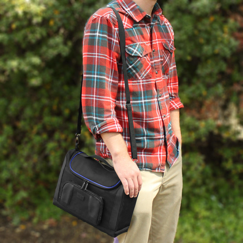 [Australia - AusPower] - USA Gear Compact Tablet Messenger Bag Compatible with Samsung Galaxy Tab S7 11", Lenovo Tab M10 10.3", Samsung Galaxy Tab S6 Lite 10.4" - Shoulder Strap, Padded Adjustable Interior (Blue) Black and Blue 