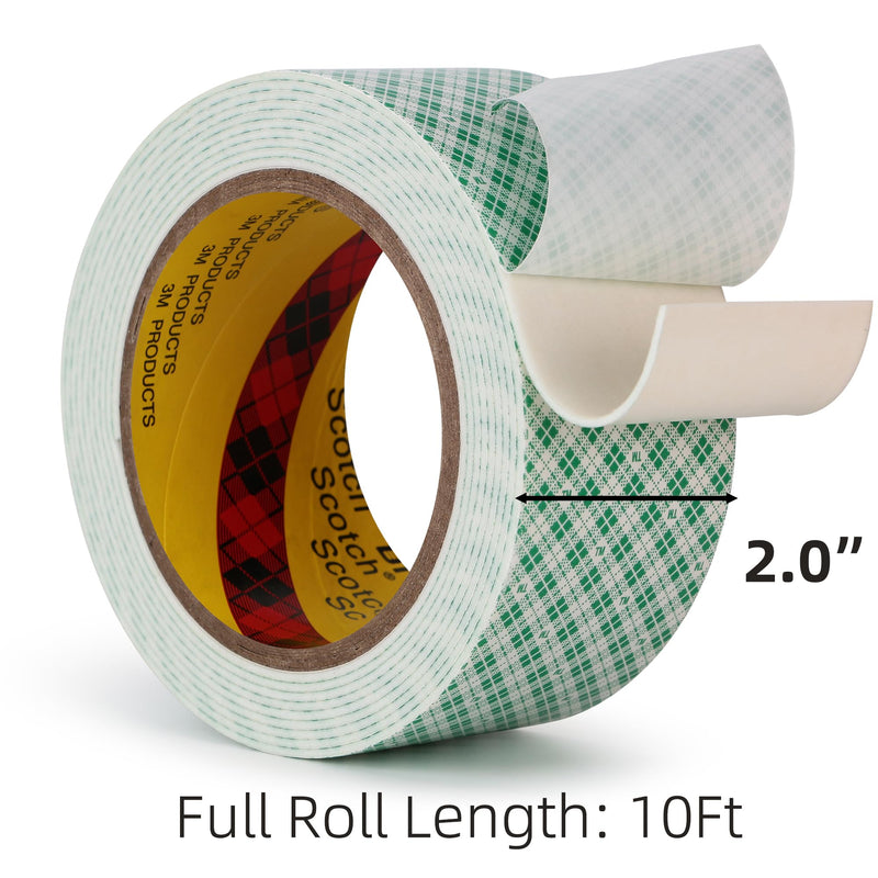 3M Double Sided Foam Tape 2.0"×10Ft 1 Pack White Double Coated Urethane Strong Adhesion Polyurethane Tape for Bonding Attaching Mounting Interior Signage Nameplates DIY Card 2" x 10Ft