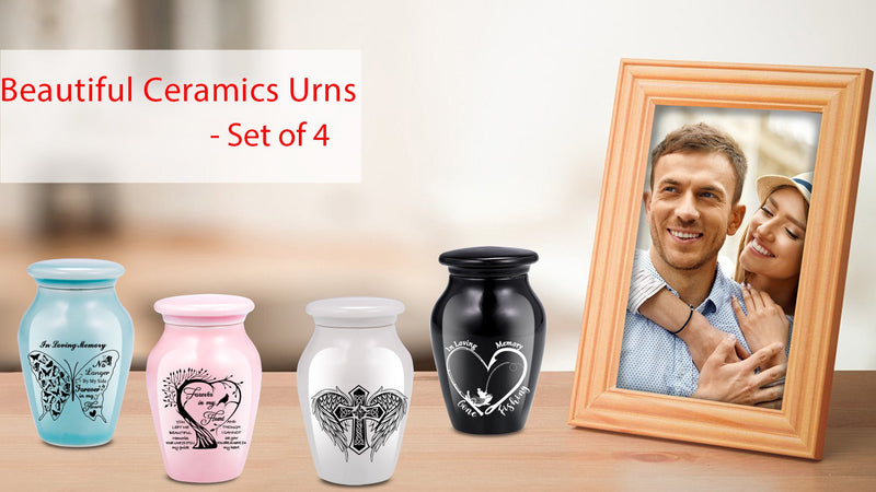 4PCS Ceramic Urns for Ashes, Small Memorial Keepsake Set, Butterfly