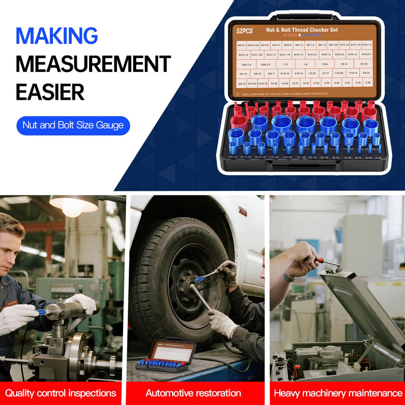 [Australia - AusPower] - Thread Checker, Bolt Size Finder, 52 PCS Nut and Bolt Thread Checker 28 Inch & 24 Metric Thread Gauge, Thread Checker Standard and Metric 