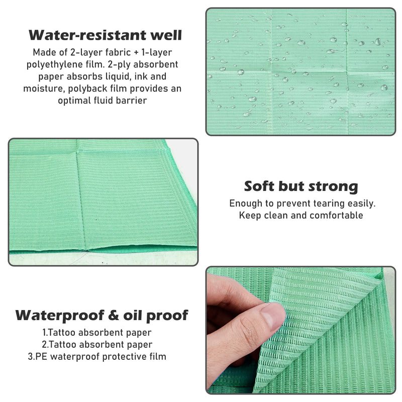 Dental Bibs, Pack of 125 33 x 45 cm Patient Napkins, Dental Napkins, Tattoo Tablecloths, Waterproof Tattoo Piercing Bibs for Hospitals, Practices, Tattoo Studios (Green)