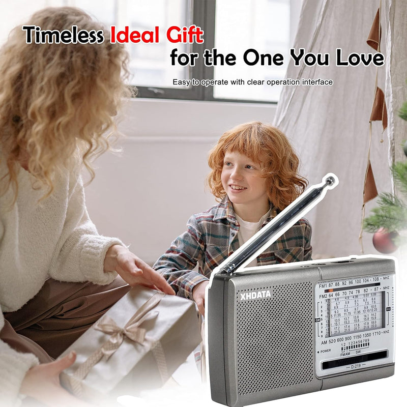 [Australia - AusPower] - XHDATA D219 Portable AM FM Shortwave Radio Battery Operated Small Great Reception Radio with Good Sound,Earphone Jack for Gift Elder,Home,Child [Sliver] Sliver 