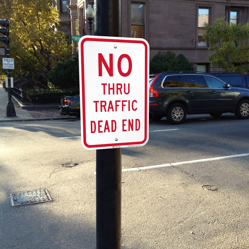 SmartSign-K-5855-EG "No Thru Traffic, Dead End" Sign | 12" x 18" 3M Engineer Grade Reflective Aluminum - Red on White Red on White - 3M Reflective Aluminum