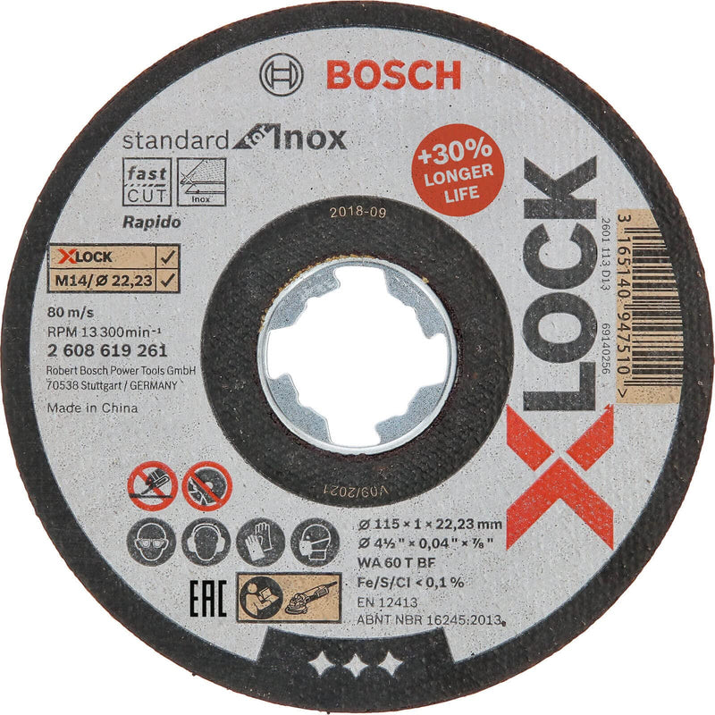 Bosch Professional 2608619266 Pack of 10 Straight Cutting Disc Standard (for INOX, X-Lock, Diameter 115 mm, Bore Diameter 22.23 mm, Thickness 1 mm)