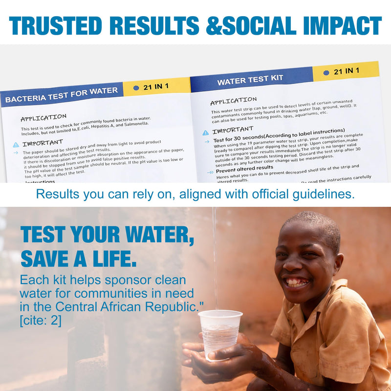 [Australia - AusPower] - 21-in-1 Drinking Water Test Kit for Tap & Well - 120 Strips + 4 Bacteria Tests. Home Water Quality Tester for Lead, Iron, pH, Hardness, Fluoride, Copper, Nitrate. EPA Standard 