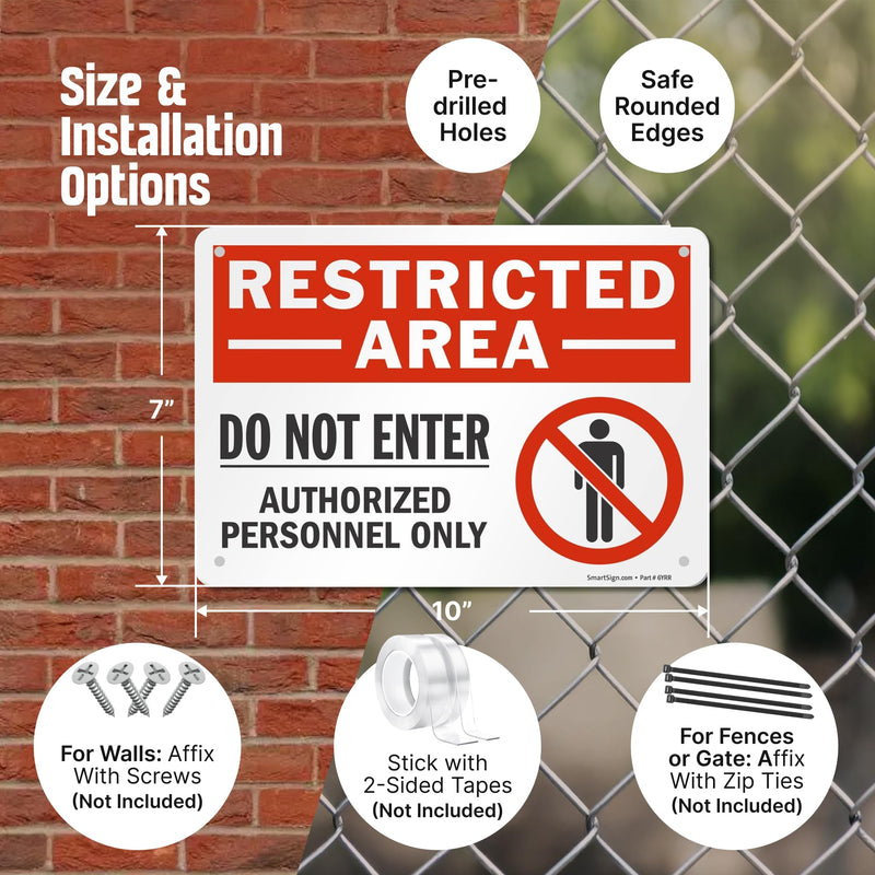 SmartSign 10 x 14 inch “Restricted Area - Do Not Enter, Authorized Personnel Only” OSHA Metal Sign, 40 mil Laminated Rustproof Aluminum, Red, Black and White, Made in USA 10" x 14" - Aluminum