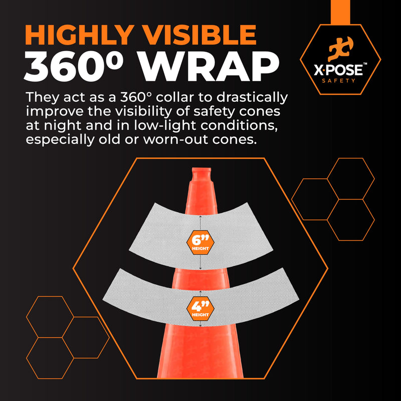 White+Hip Reflector Tape Cone Collar Set – 5 Pack, 4" & 6" Collars for 28" Wide Body Traffic Cones, High Visibility Reflective Stickers 4" and 6" fit 28" Cone