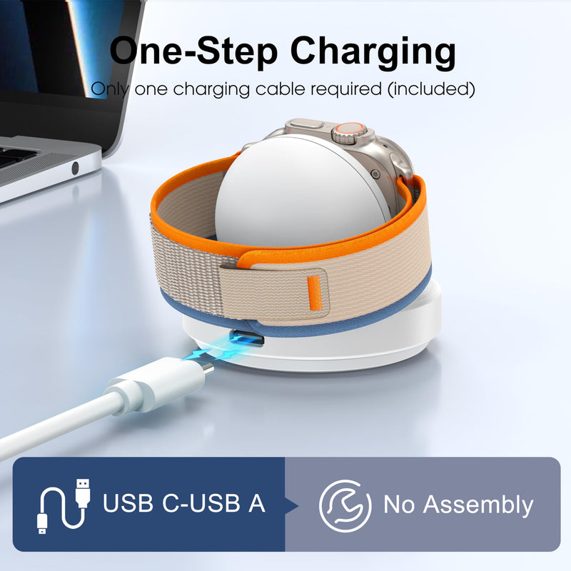 [Australia - AusPower] - Portable Magnetic Charging Dock for Apple Watch, Wireless Fast Watch Charger Stand with Charging Cable, Support Nightstand Mode, Compatible with Apple Watch Series 9 8 7 SE 6 5 4 3 2-White White 