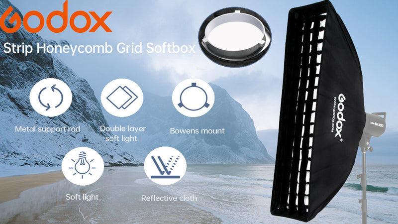 Godox FW22x90CM / 9"x36" Bowens Mount Strip Honeycomb Grid Softbox,Portable Soft Box with Bowens Mount Speedring,Softbox with Grid for Studio Strobe Speedlite Flash Portrait Product Photography
