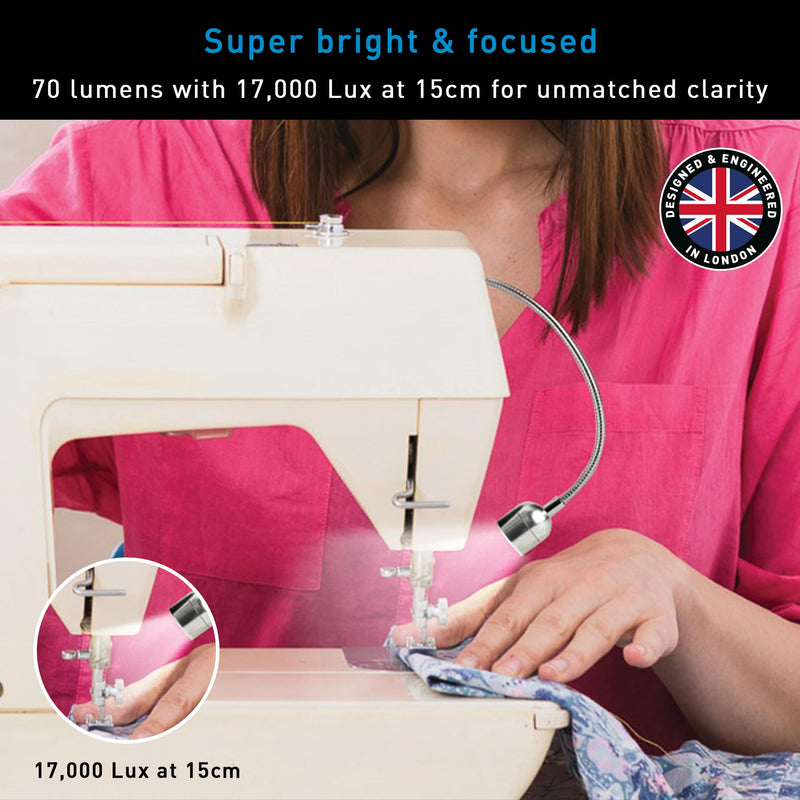 Daylight Company Sewing Machine Lamp, Professional Led Light, Fits Most Machines, Bright Led Lamp, Chrome,3.5*2.3*25cm [Energy Class A+]