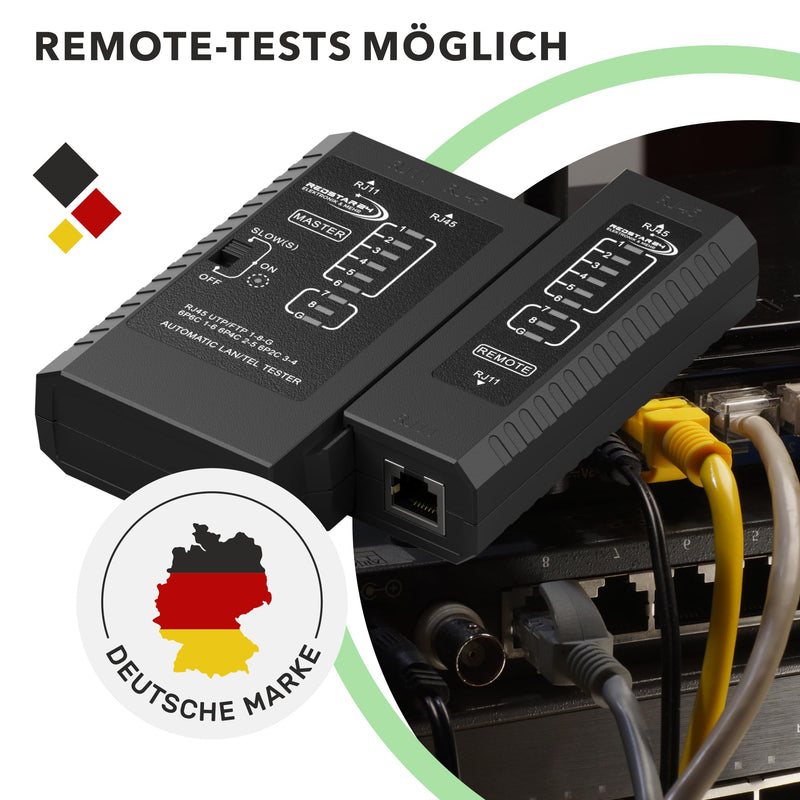RedStar24 Network Tester - LAN Cable Tester RJ11, RJ12, RJ45 for Patch Cable | Test LEDs for testing and checking LAN and network cables CAT6 CAT7 CAT8 - ideal for patch cable and line tests 1 pc.