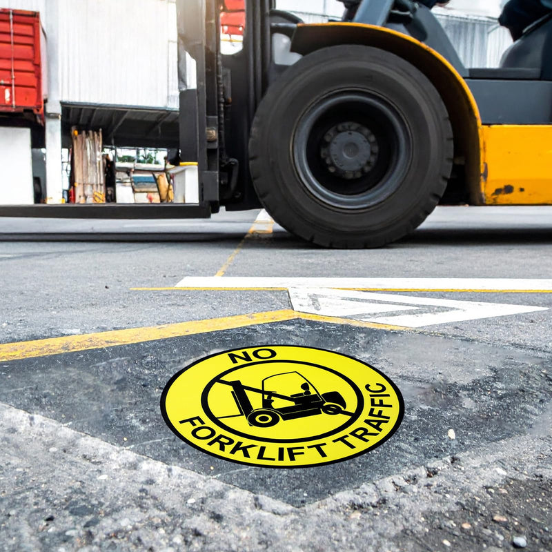 5 Pcs No Forklift Traffic Sign - 12 Inch Forklift Traffic Floor Adhesive Sign for Safety Warning Industrial Sticker for Work Shop Warehouse Office Yellow 5