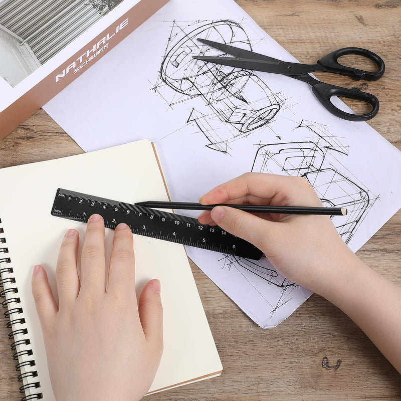 [Australia - AusPower] - 3 Pieces Metal Ruler, 15 cm Aluminium Ruler, Black Straight Rulers, Drawing Scale Rulers, Aluminium Desk Ruler, Metal Ruler for Students, Mechanical Builders and Draftsmen 