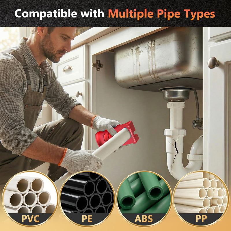 [Australia - AusPower] - 9-in-1 PVC Pipe Deburring Tool, Adjustable Chamfer Tool 0.5"–4", PVC Pipe Reamer, Plastic Pipe Deburr Tool for PVC CPVC ABS PP PE, Plumbing Chamfer Reamer Tool Set (Red) Red 