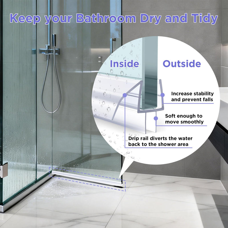 Shower Door Bottom Seal,Glass Door Bottom Seal,PVC Seal for Shower Door Sweep,Shower Door Bottom Seal Strip (Ultra Clear, 4 Pack 36in for 3/8"(10mm)) Ultra Clear 4 Pack 36in for 3/8"(10mm)