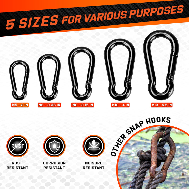 [Australia - AusPower] - Spring Snap Hooks, Carabiner Clip, Heavy Duty Rope Connector, Quick Link Carabiners Spring Snap Hooks for Indoor & Outdoor, Camping, Climbing, Fishing, Hiking 12Pcs 2In 